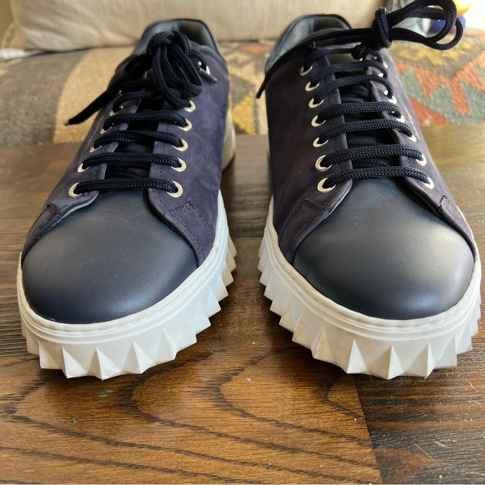 Salvatore Ferragamo $895 Cube Suede & Leather Low-Top Sneakers Navy - Picture 5 of 14